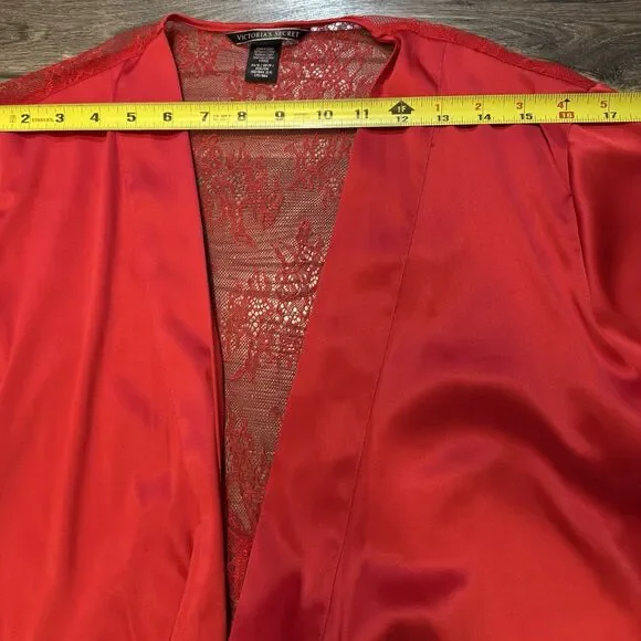 Victorias Secret Chantilly Robe Women XS/S Red Lace Back Satin Kimono Lingerie - Picture 8 of 12